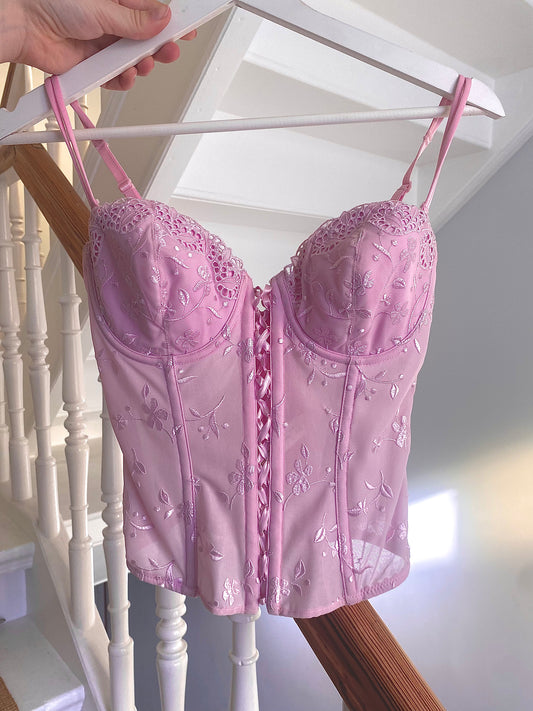 Corset Top rosa mit Blumen Stickerei 75C