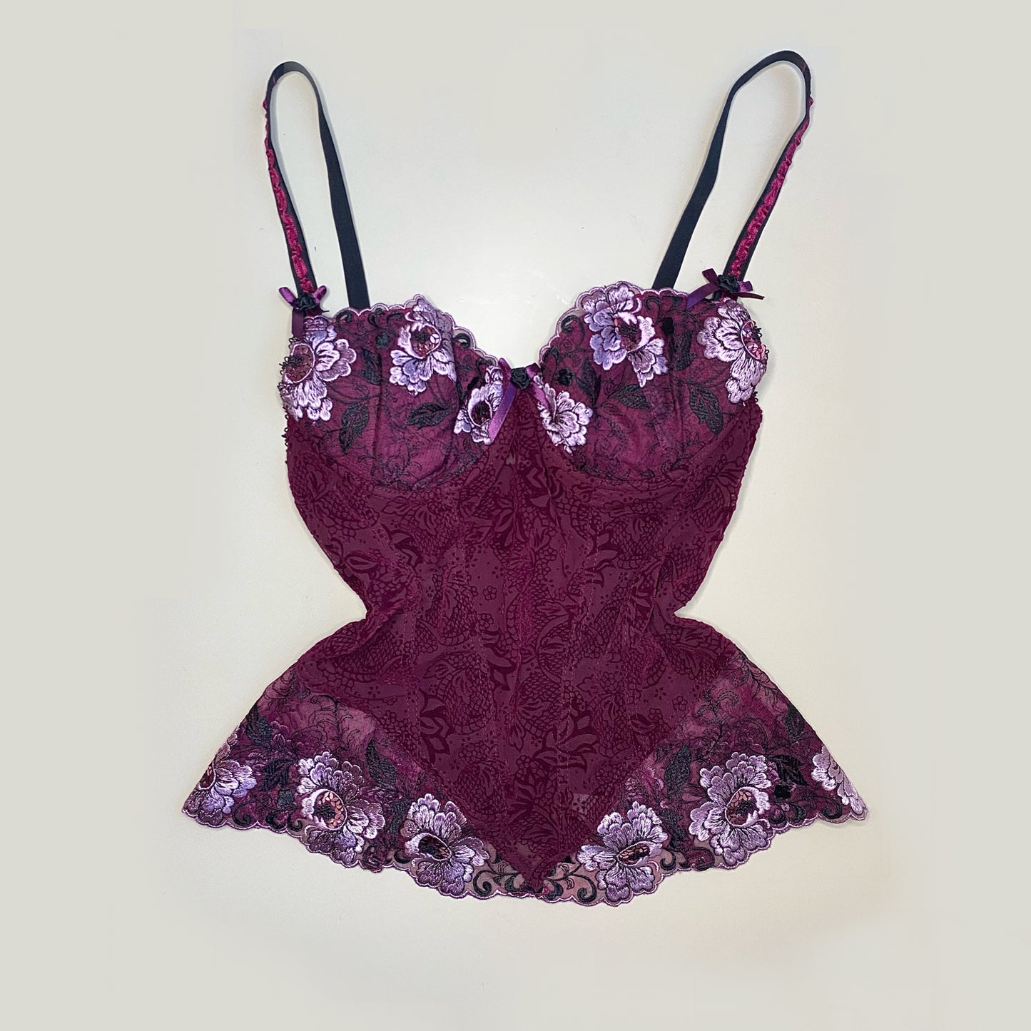 Bordeaux Korsett Top mit Blumen